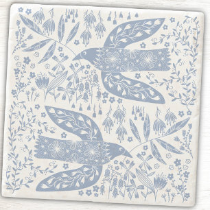 Vredesduif Vogels en wilde bloemen Blauw Stenen Onderzetter