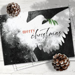 Vredesduif Vrolijk Kerstfeest Zwart Wit Rood Feestdagenkaart<br><div class="desc">Deze 7" x 5" platte kerst wenskaarten zijn voorzien van een abstracte duif in tinten van zwart,  wit en rood. "Merry Christmas" in zwart en rood samen met een groene olijftak. Pas met uw familienaam en jaar aan.</div>