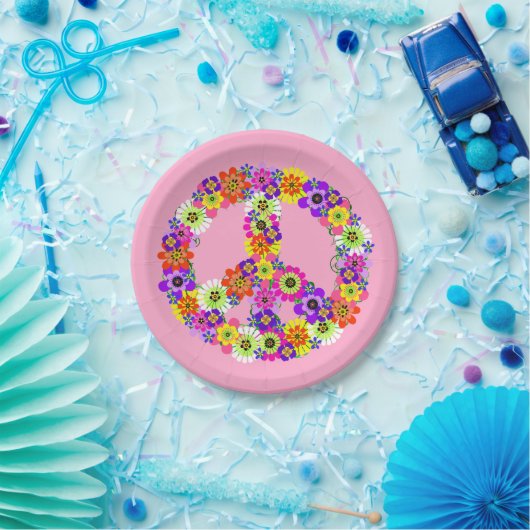 Vredesgebaar Floral in lichtroze Papieren Bordje (Feest)