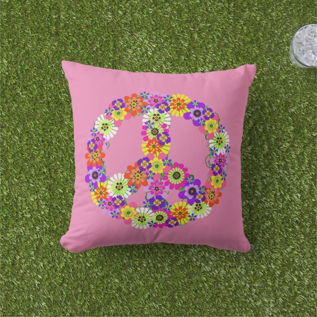 Vredesgebaar Floral in roze Buitenkussen (Gras)