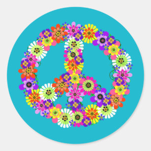Vredesgebaar Floral op Turquoise Ronde Sticker