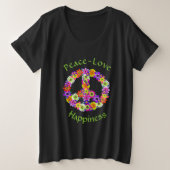 Vredesgebaar Floral Peace Love Geluk Grote Maat T-shirt (Design voorkant)