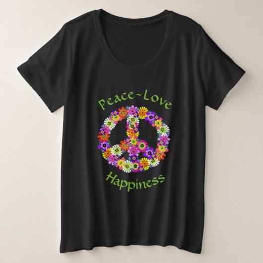 Vredesgebaar Floral Peace Love Geluk Grote Maat T-shirt (Design voorkant)