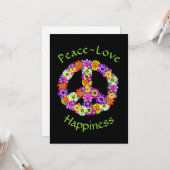 Vredesgebaar Floral Peace Love Geluk Kaart (Voorkant / Achterkant in situ)