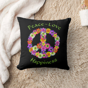 Vredesgebaar Floral Peace Love Geluk Kussen