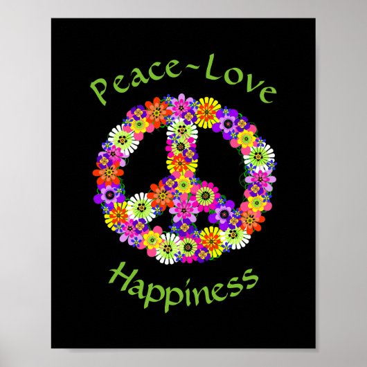 Vredesgebaar Floral Peace Love Geluk Poster (Voorkant)