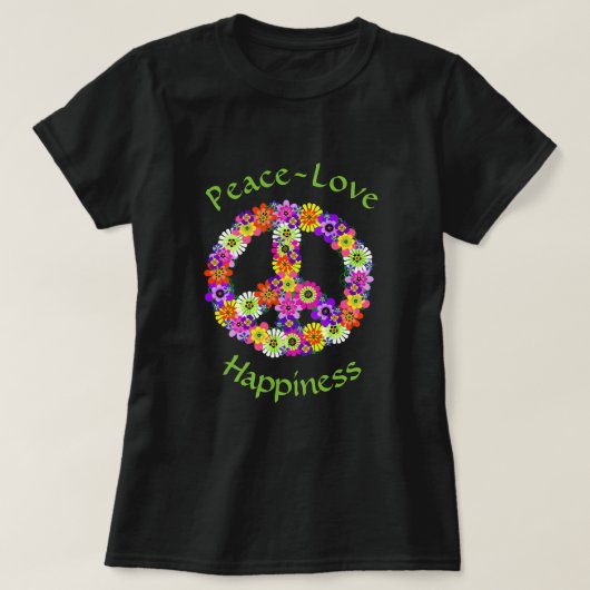 Vredesgebaar Floral Peace Love Geluk T-shirt (Design voorkant)