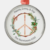 Vredesgebaar Joy Love Rustic Botanical Kerstmis Metalen Ornament (Voorkant)