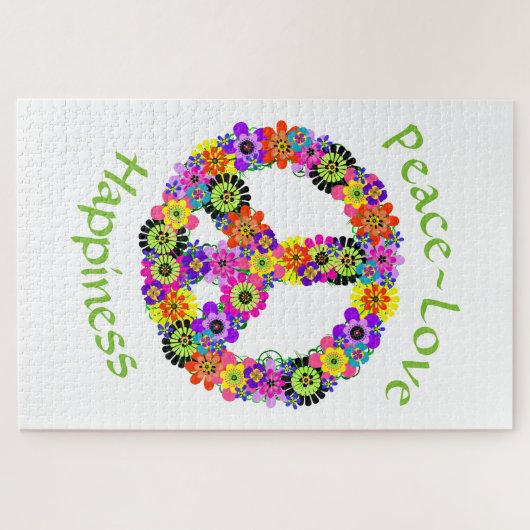 Vredesgebaar liefde en geluk op wit legpuzzel (Horizontaal)