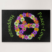 Vredesgebaar liefde en geluk op zwart legpuzzel (Horizontaal)