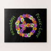 Vredesgebaar liefde en geluk op zwart legpuzzel (Horizontaal)