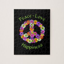 Vredesgebaar liefde en geluk op zwart legpuzzel