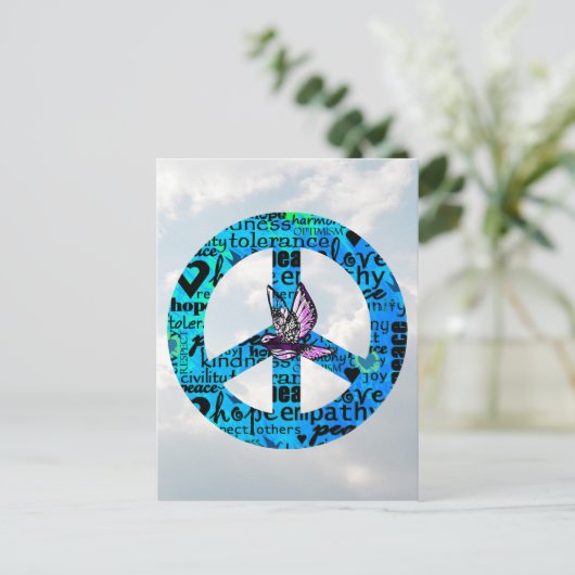 Vredesgebaar met vrolijk nieuwjaar voor Dove Briefkaart (Staand voorkant)