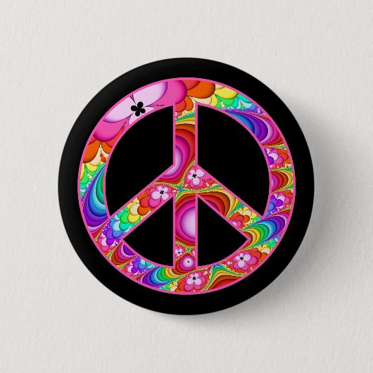 Vredesgebaren Fractal Groovy Trip Ronde Button 5,7 Cm (Voorkant)