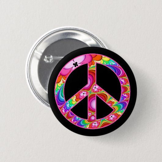 Vredesgebaren Fractal Groovy Trip Ronde Button 5,7 Cm (Voorkant /achterkant)