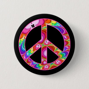 Vredesgebaren Fractal Groovy Trip Ronde Button 5,7 Cm