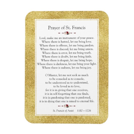 Vredesgebed van het Lijst St. Francis Gold Glitter Magneet (Verticaal)