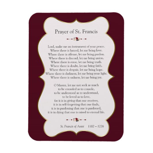 Vredesgebed van het Lijst van St. Francis Golden Magneet (Verticaal)