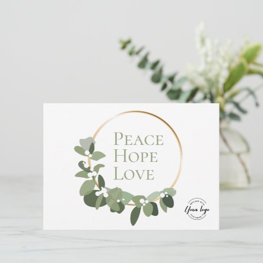 Vredeshoop liefde groene krans business logo feestdagenkaart (Staand voorkant)