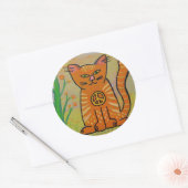Vredeskat met bloemen ronde sticker (Envelop)