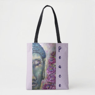 Vredeskleurige boeddha Face Waterverf Art Canvas t Tote Bag