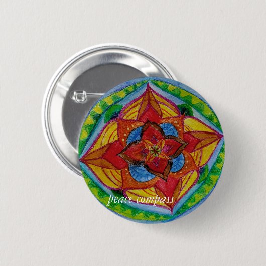 Vredeskompas Mandala Ronde Badge Button 5,7 Cm (Voorkant /achterkant)