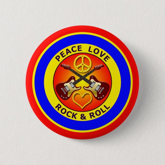 VREDESKUNDIGE ROCK EN ROLL RONDE BUTTON 5,7 CM (Voorkant)
