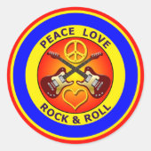 VREDESKUNDIGE ROCK EN ROLL RONDE STICKER (Voorkant)