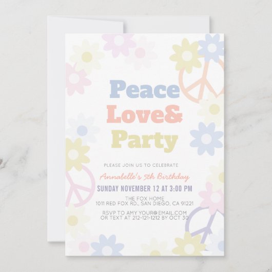 Vredesliefde en feestelijke uitnodiging voor meisj (Voorkant)