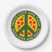 Vredesliefde en pizza grappige borden voor wegwerp papieren bordje (Voorkant)