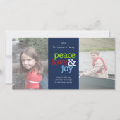 Vredesliefde en vrede met blauw rood en groen feestdagenkaart (Voorkant)