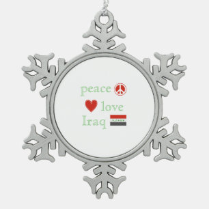 Vredesliefde Irak Vlag en hart Tin Sneeuwvlok Ornament