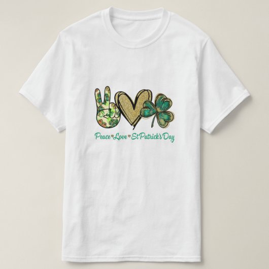 Vredesliefde Sint Patricks Dag Glitter Shamrock Wo T-shirt (Design voorkant)