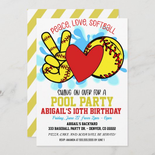  Vredesliefde Softbal Zwembad Feest Uitnodiging (Voorkant / Achterkant)