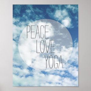 vredesliefde - yoga - poster - tekst over blauwe l