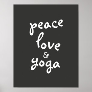 vredesliefde yoga typografie poster grijs en wit