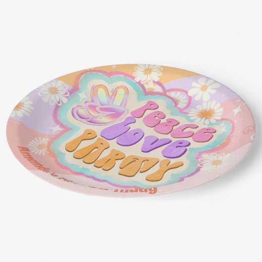 vredesliefdeparty klassieke ronde sticker papieren bordje (Gekanteld)