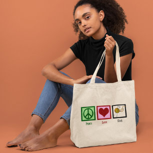 Vredesliefdes en -breien grote tote bag