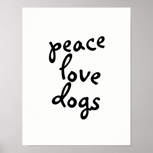 vredesliefdeshonden typografie poster zwart - wit (Voorkant)