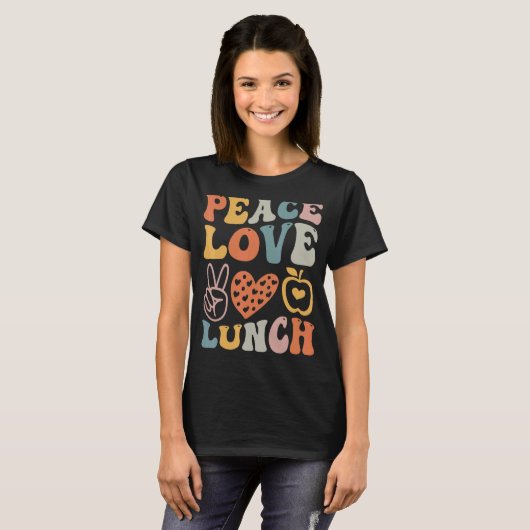 vredesliefdeslunch dame retro groovse lunchdame Ba T-shirt (Voorkant volledig)