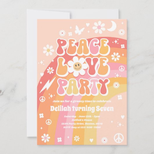 Vredesliefdespartij Hippie Rainbow 70s Birthday Pa Kaart (Voorkant)