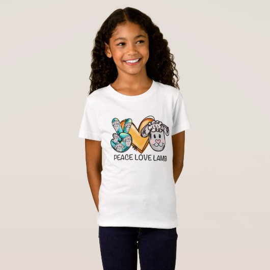 Vredesliefhebber lammeren kinder grappig hart van  t-shirt (Voorkant volledig)