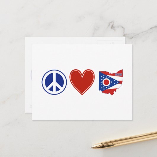 Vredesliefhebber Ohio Shaped State Flag Buckeye He Briefkaart (Voorkant / Achterkant in situ)