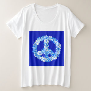 Vredeslog in blauw grote maat t-shirt