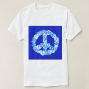 Vredeslog in blauw t-shirt
