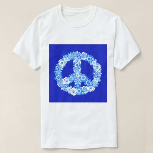 Vredeslog in blauw t-shirt (Design voorkant)