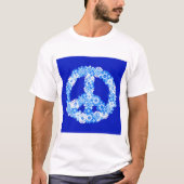 Vredeslog in blauw t-shirt (Voorkant)