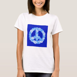 Vredeslog in blauw t-shirt