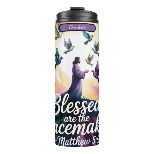 Vredesmakers gezegend, Duiven van Licht Thermosbeker (Voorkant)
