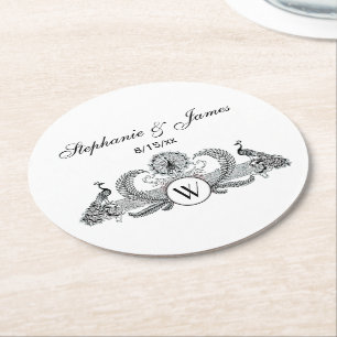 vredesmonogram ronde kartonnen onderzetter